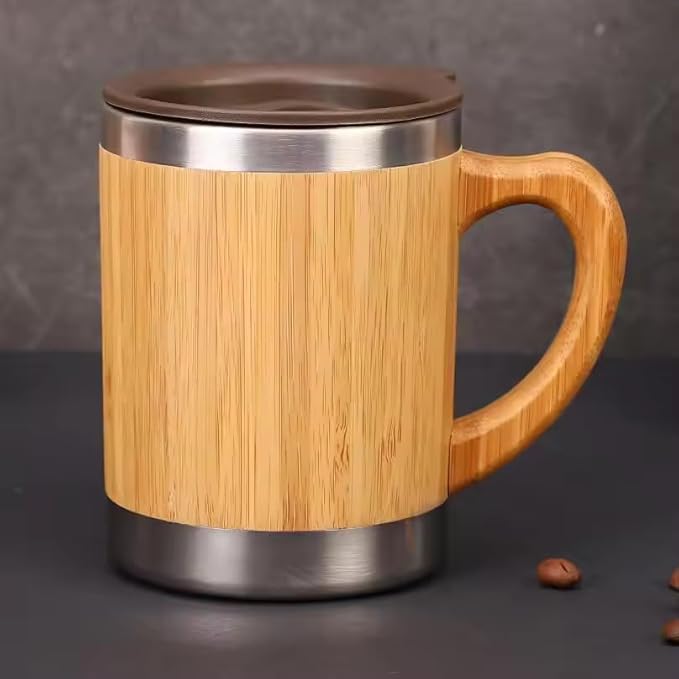 EcoWild Eco-Mug Bamboo Eco-friendly Double Inner-Walled Vacuum Insulated Stainless Steel Hot & Cold Coffee Mug