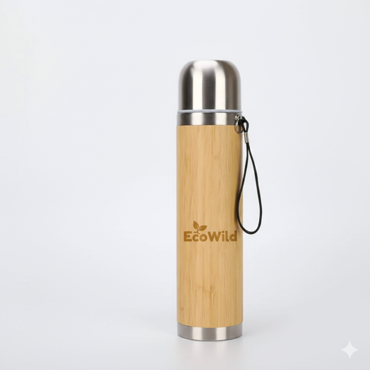 EcoWild Eco-Thermos Bamboo Eco-friendly Double Inner-Walled Vacuum Insulated Stainless Steel Hot & Cold Flask