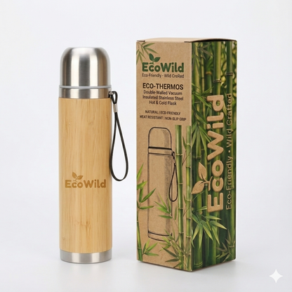 EcoWild Eco-Thermos Bamboo Eco-friendly Double Inner-Walled Vacuum Insulated Stainless Steel Hot & Cold Flask