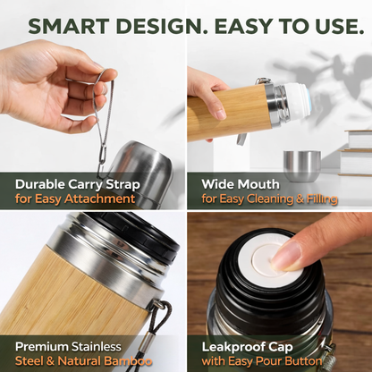 EcoWild Eco-Thermos Bamboo Eco-friendly Double Inner-Walled Vacuum Insulated Stainless Steel Hot & Cold Flask