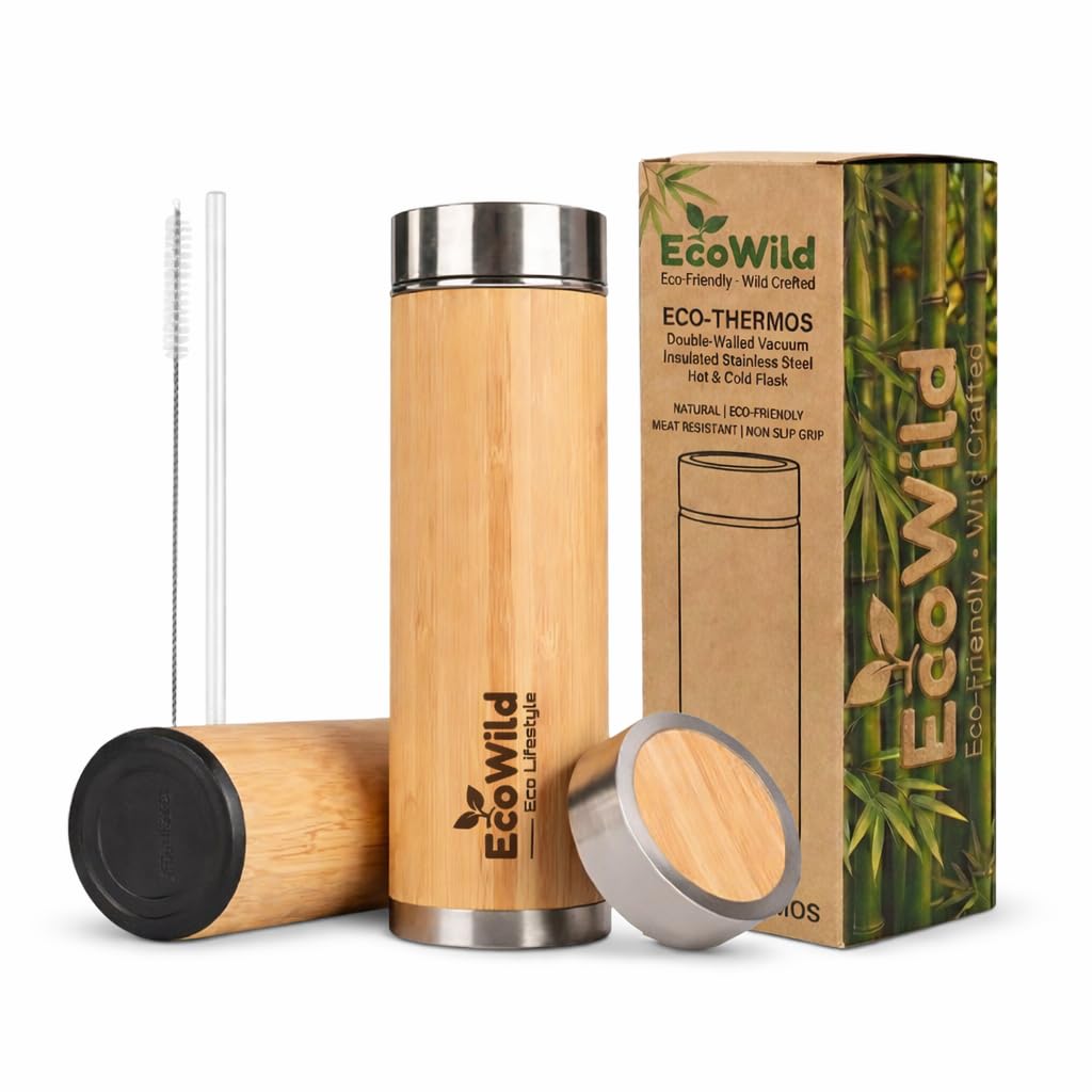 EcoWild Eco-Bottle Bamboo Eco-friendly Double Inner-Walled Vacuum Insulated Stainless Steel Hot & Cold Water Bottle