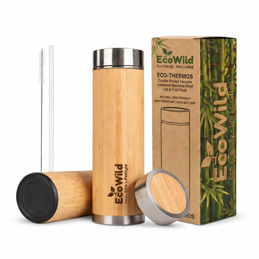 EcoWild Eco-Bottle Bamboo Eco-friendly Double Inner-Walled Vacuum Insulated Stainless Steel Hot & Cold Water Bottle