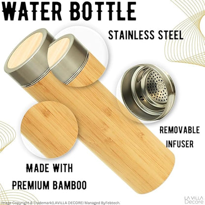 EcoWild Eco-Bottle Bamboo Eco-friendly Double Inner-Walled Vacuum Insulated Stainless Steel Hot & Cold Water Bottle