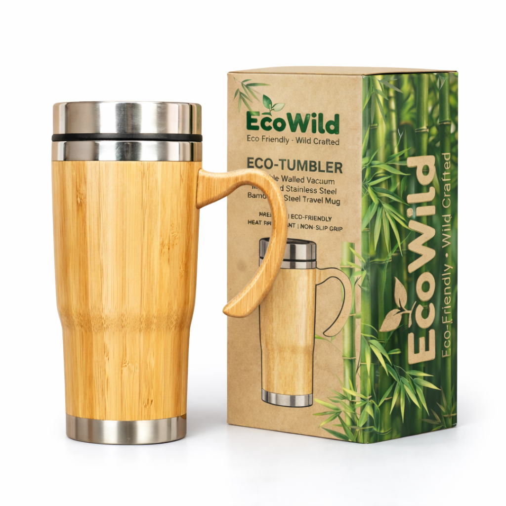 EcoWild Eco-Tumbler Bamboo Eco-friendly Double Inner-Walled Vacuum Insulated Stainless Steel Hot & Cold Tumbler