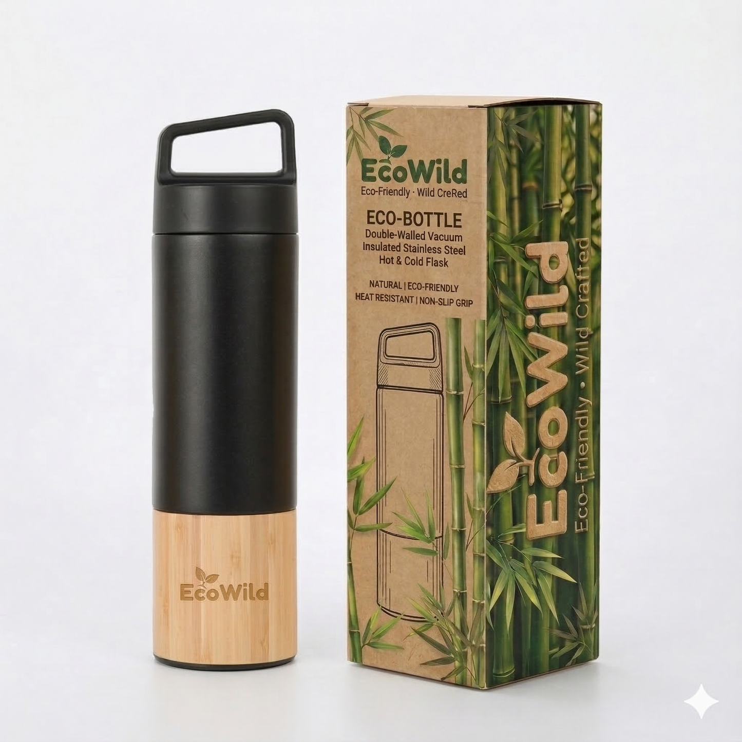 EcoWild Eco-Bottle Bamboo Eco-friendly Double Inner-Walled Vacuum Insulated Stainless Steel Hot & Cold Water Bottle (Copy)