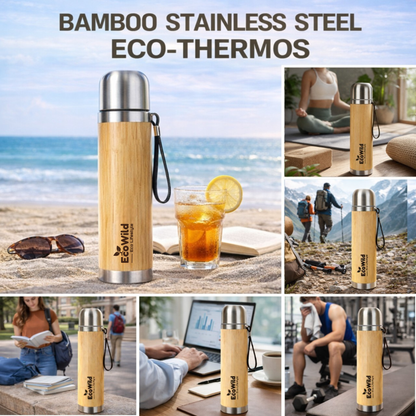 EcoWild Eco-Thermos Bamboo Eco-friendly Double Inner-Walled Vacuum Insulated Stainless Steel Hot & Cold Flask