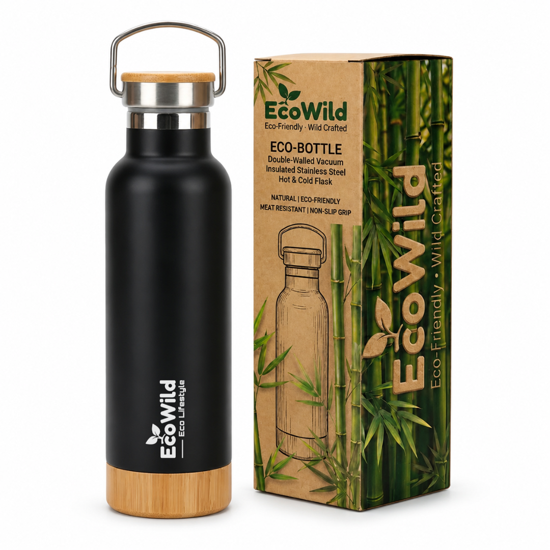 EcoWild Eco-Bottle Bamboo Eco-friendly Double Inner-Walled Vacuum Insulated Stainless Steel Hot & Cold Water Bottle