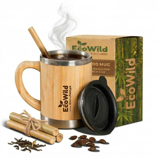 EcoWild Eco-Mug Bamboo Eco-friendly Double Inner-Walled Vacuum Insulated Stainless Steel Hot & Cold Coffee Mug