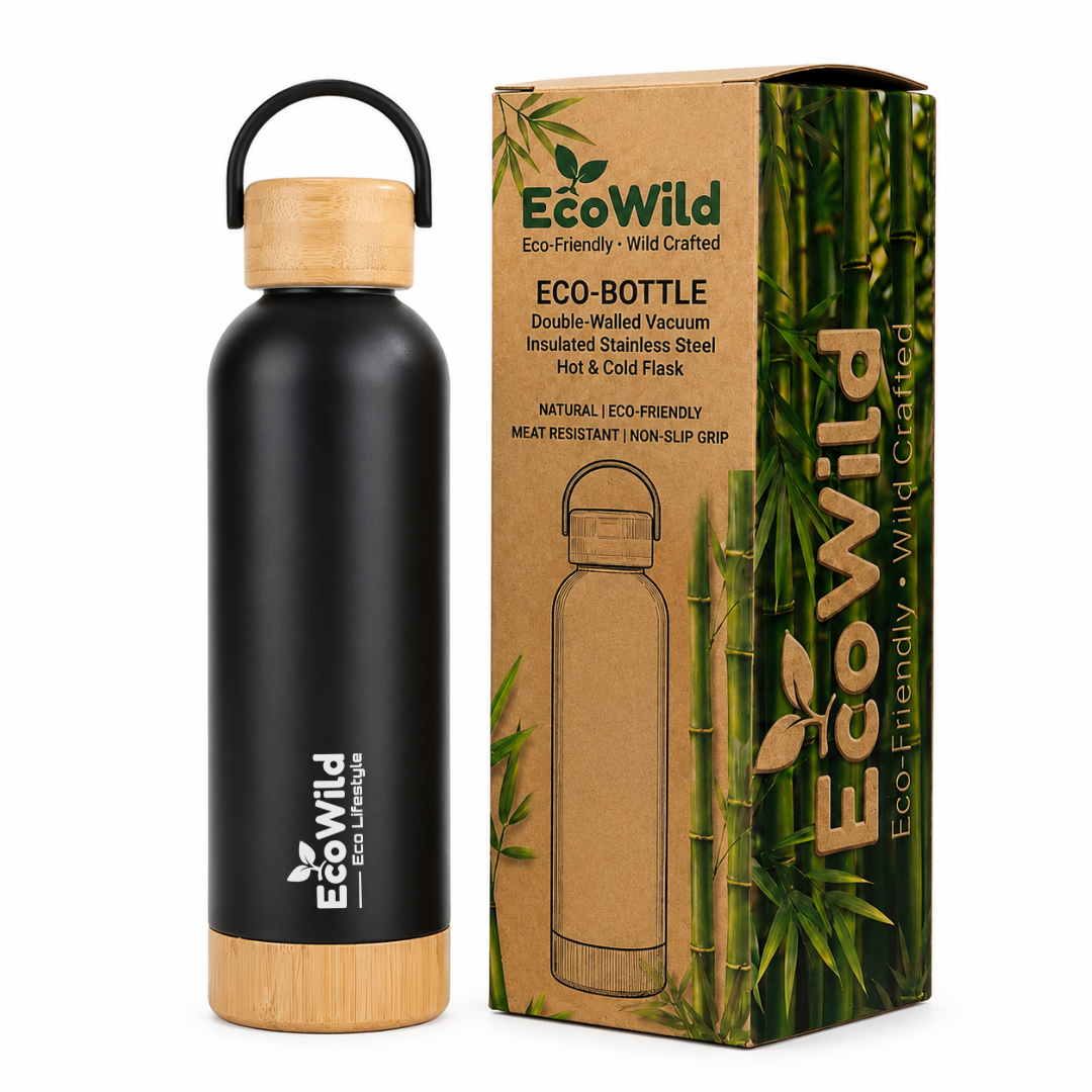 EcoWild Eco-Bottle Bamboo Eco-friendly Double Inner-Walled Vacuum Insulated Stainless Steel Hot & Cold Water Bottle
