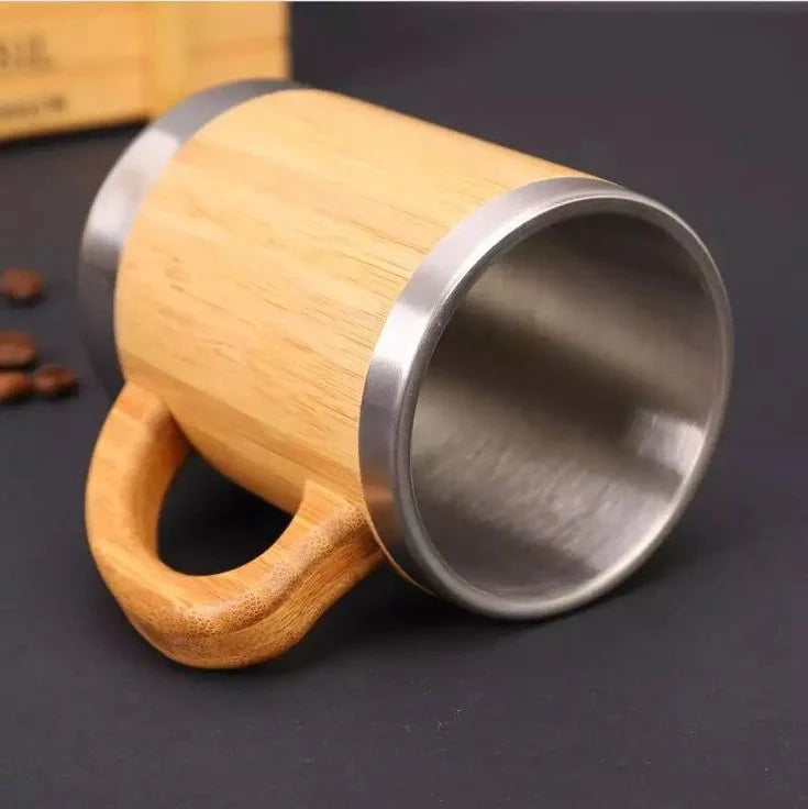 EcoWild Eco-Mug Bamboo Eco-friendly Double Inner-Walled Vacuum Insulated Stainless Steel Hot & Cold Coffee Mug