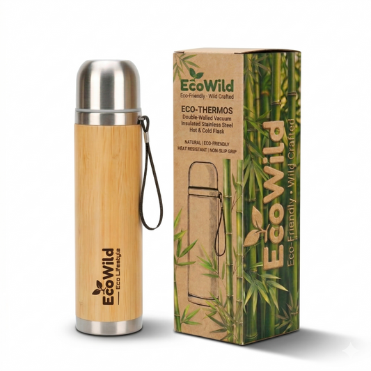 EcoWild Eco-Thermos Bamboo Eco-friendly Double Inner-Walled Vacuum Insulated Stainless Steel Hot & Cold Flask
