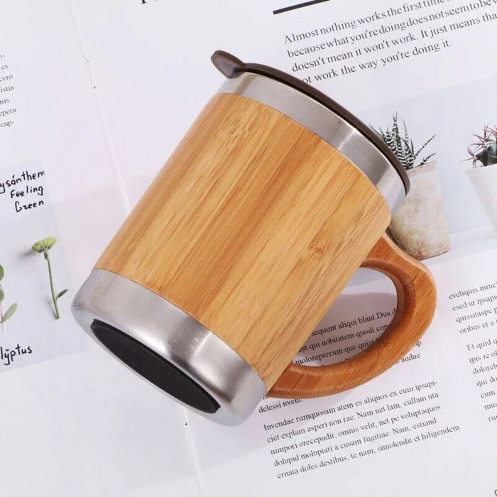 EcoWild Eco-Mug Bamboo Eco-friendly Double Inner-Walled Vacuum Insulated Stainless Steel Hot & Cold Coffee Mug