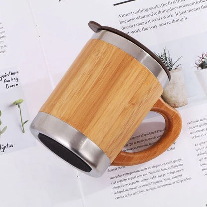 EcoWild Eco-Mug Bamboo Eco-friendly Double Inner-Walled Vacuum Insulated Stainless Steel Hot & Cold Coffee Mug